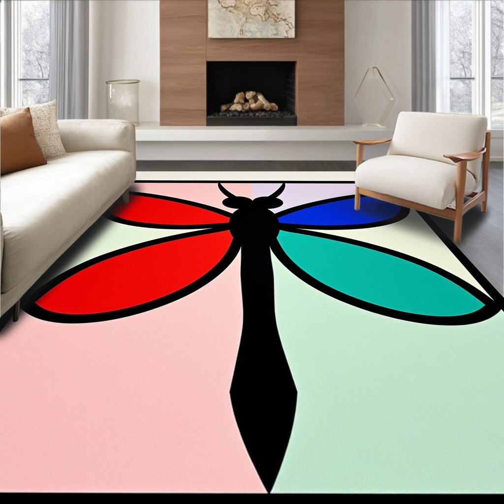 Colorful Stained Glass Dragonfly Rug