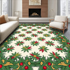 Festive Green Christmas Holly Border Rug