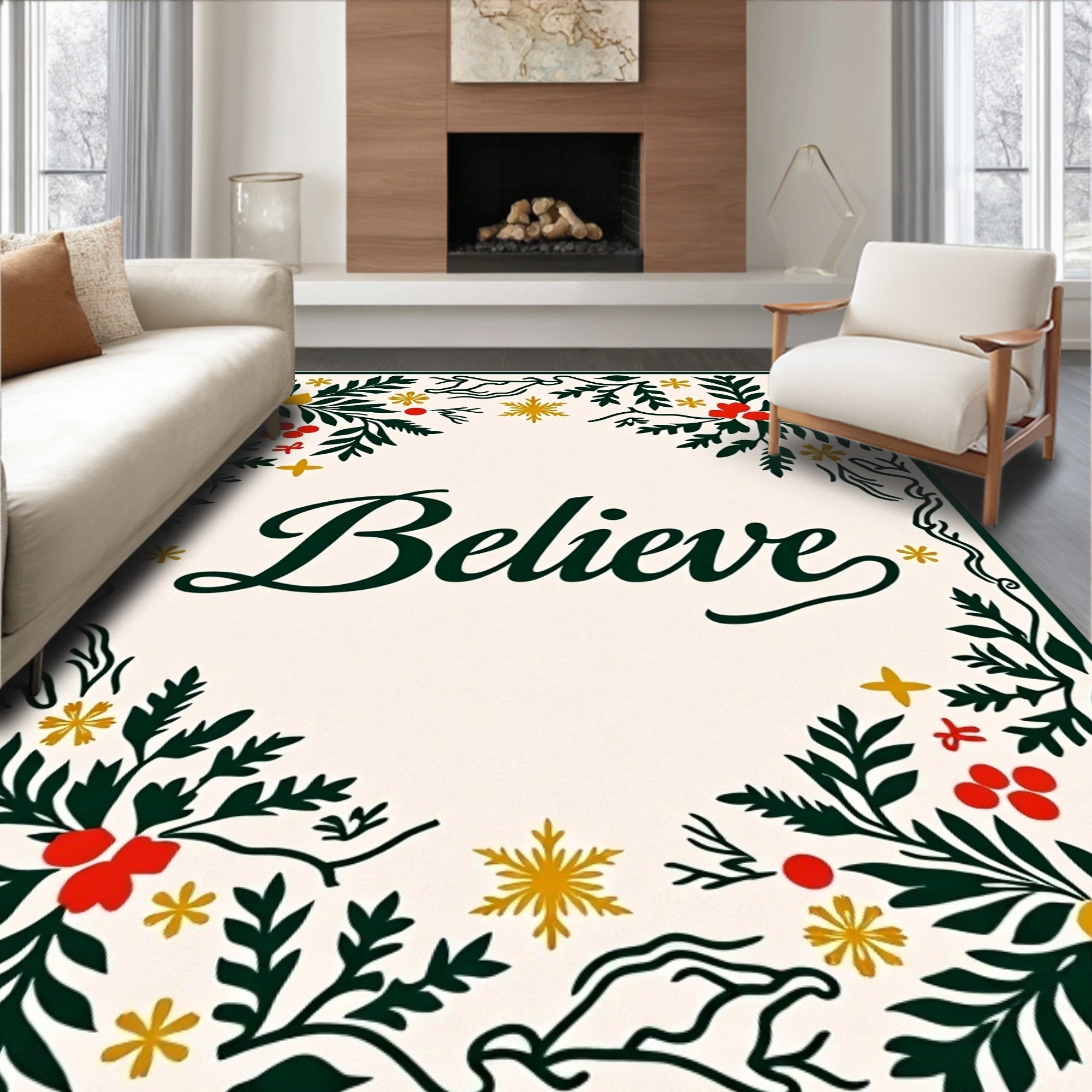 Festive Holly Berry And Star Rug