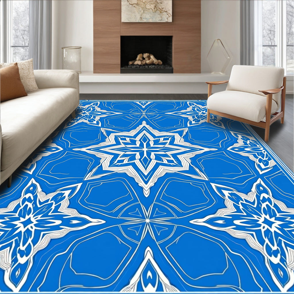 Vibrant Blue Starburst Geometric Rug