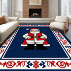 Christmas Santa Claus Red Blue Border Rug