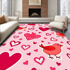 Pink Hearts And Red Birds Repetition Rug