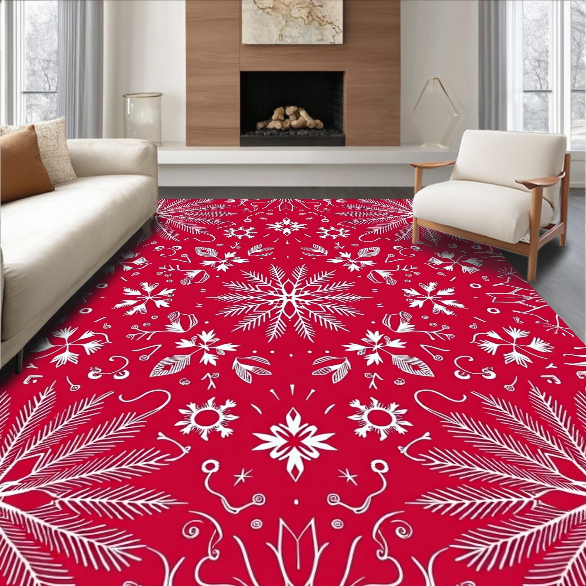 Crimson White Mandala Medallion Rug