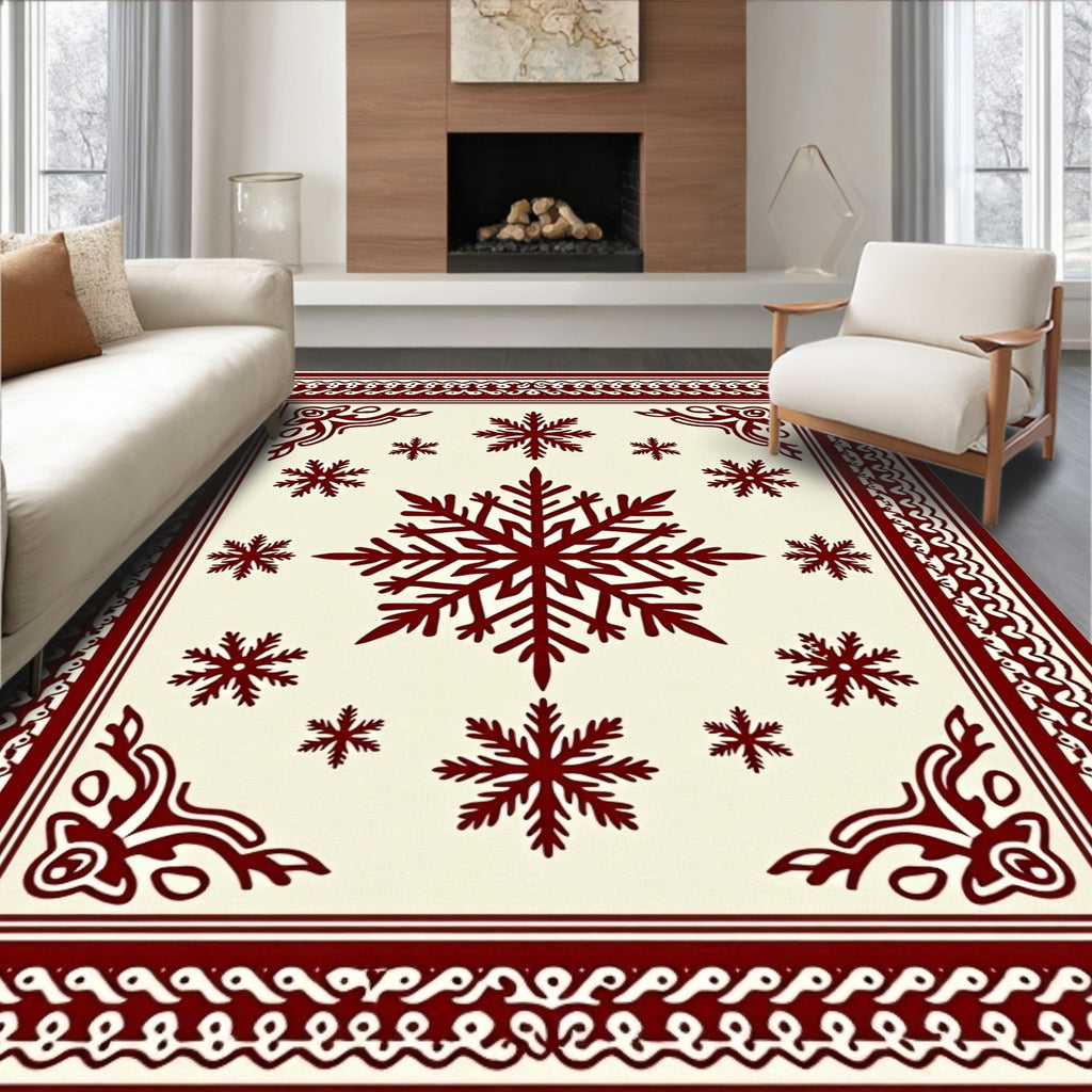 Crimson Snowflake Border Cream Rug