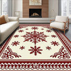 Crimson Snowflake Border Cream Rug