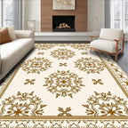 Antique Golden Floral Medallion Border Rug