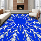 White Feather Mandalas on Blue Background Rug