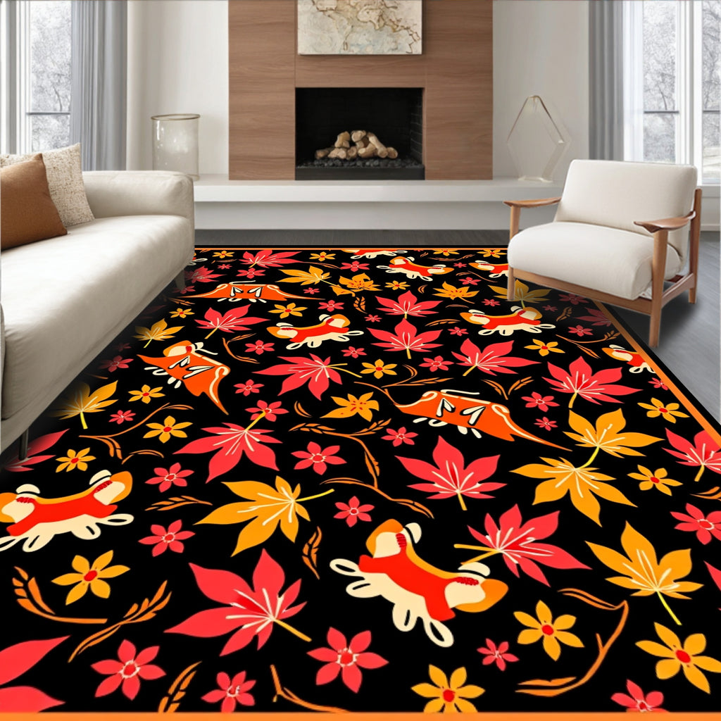 Vibrant Autumn Leaves Fox Floral Rug