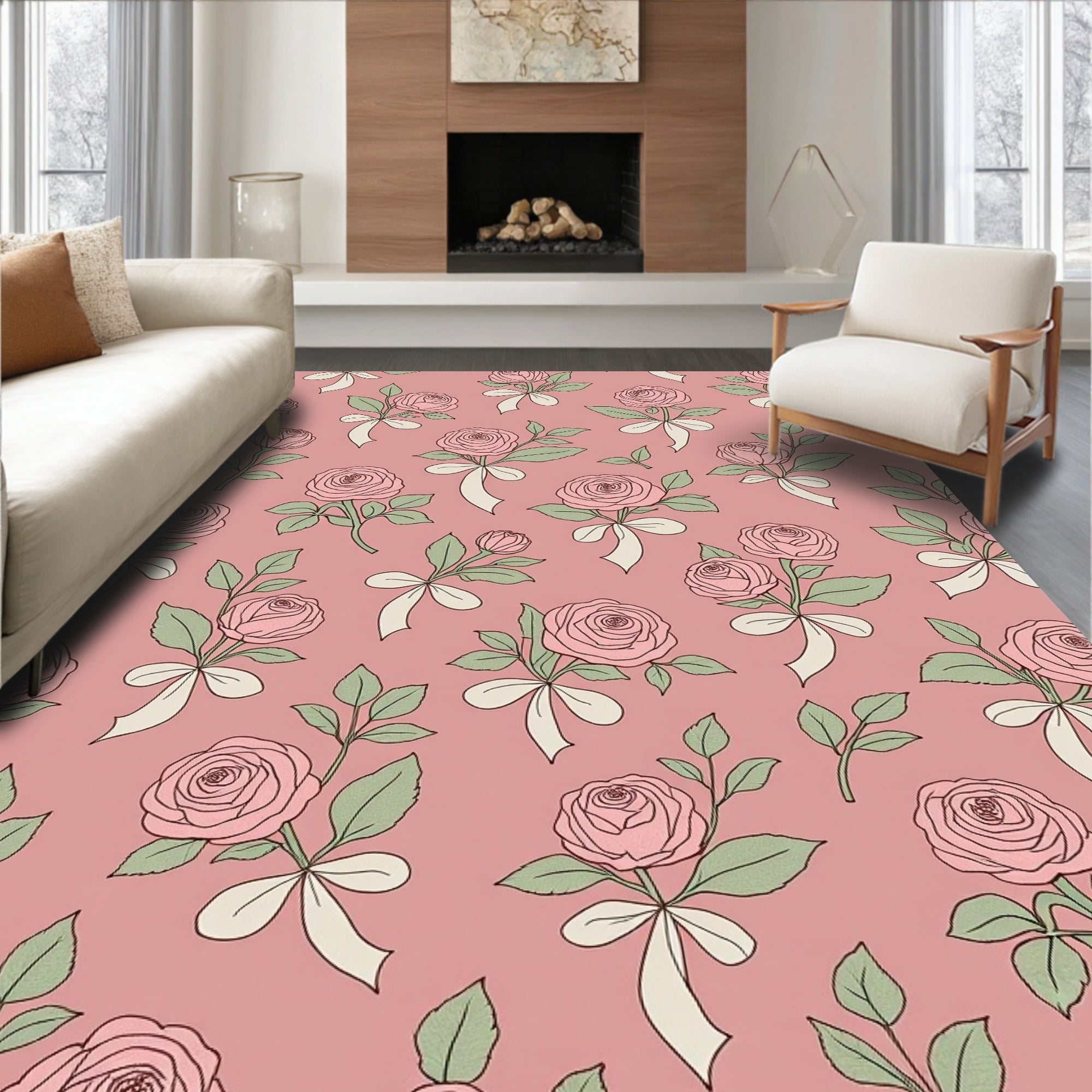Blush Pink Rose Bouquets With Ribbons Rug