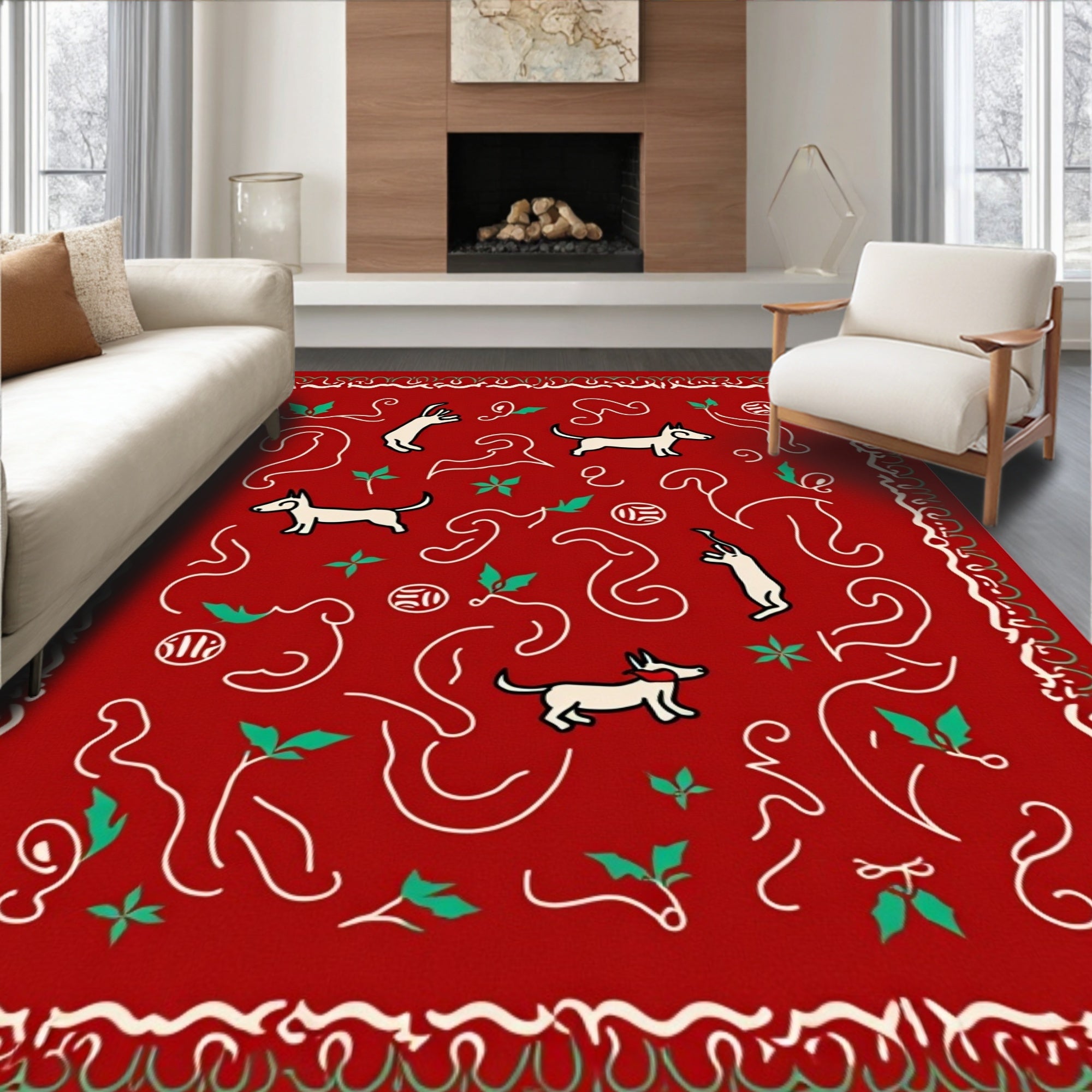 Whimsical Red Dog Holly Garden Rug