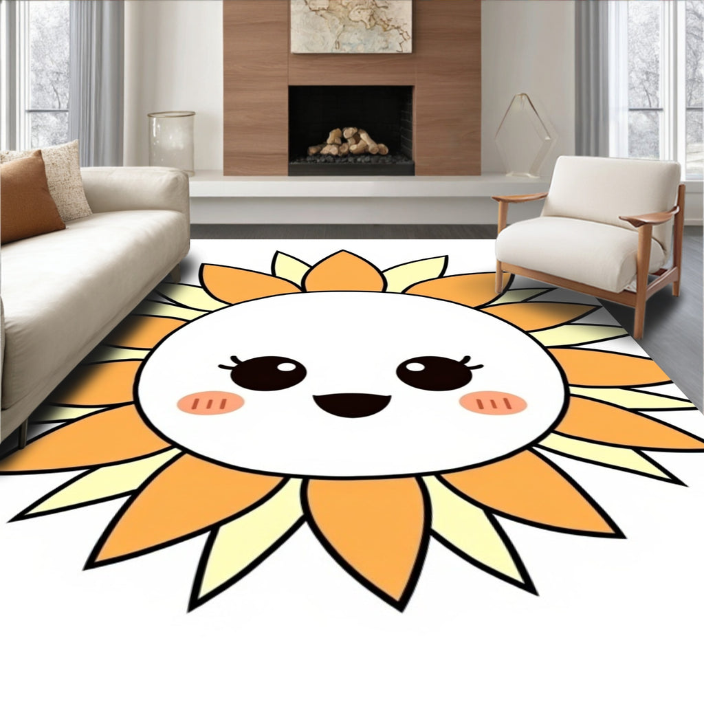 Cute Orange Yellow Sun Face Rug