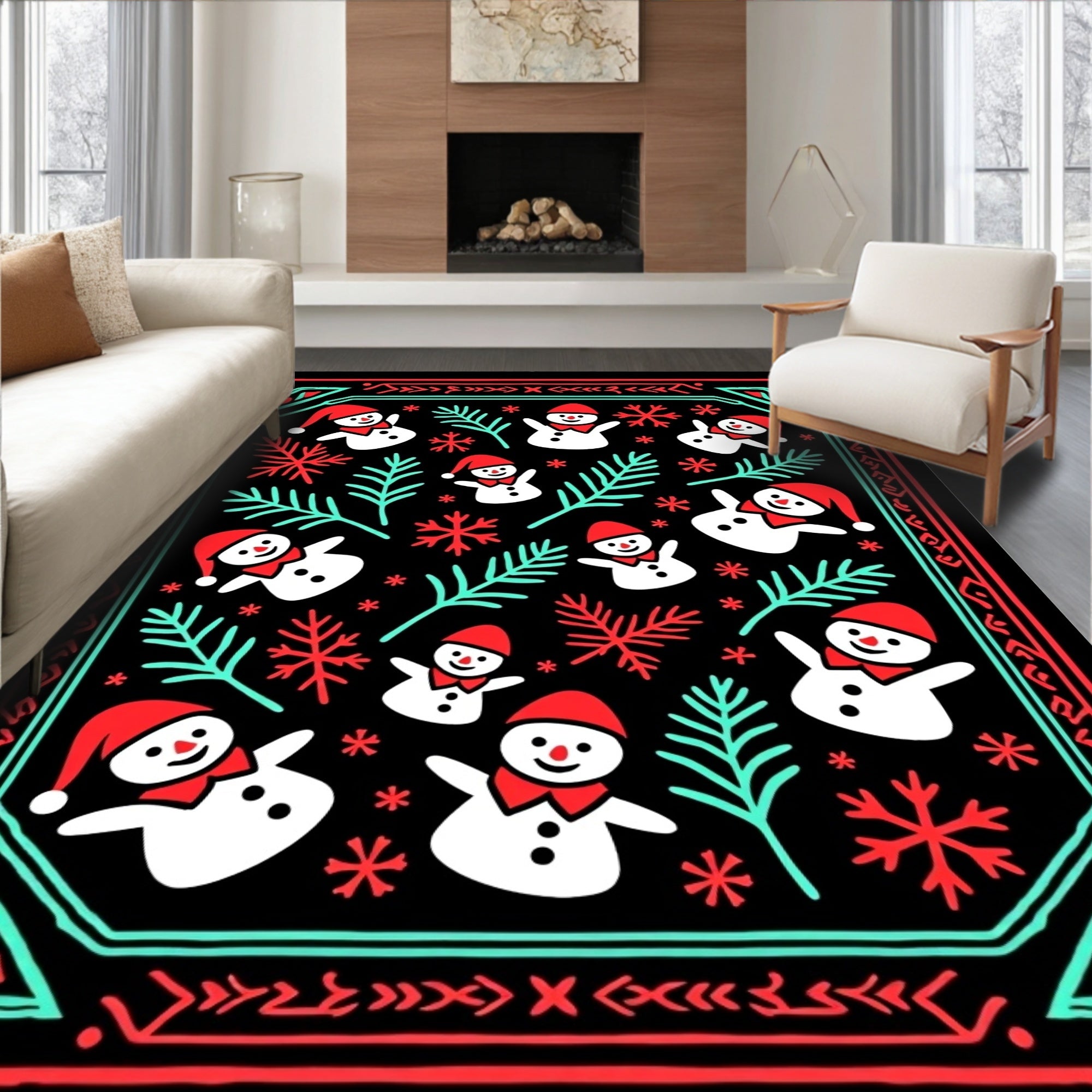 Whimsical Snowmen Festive Holiday Rug