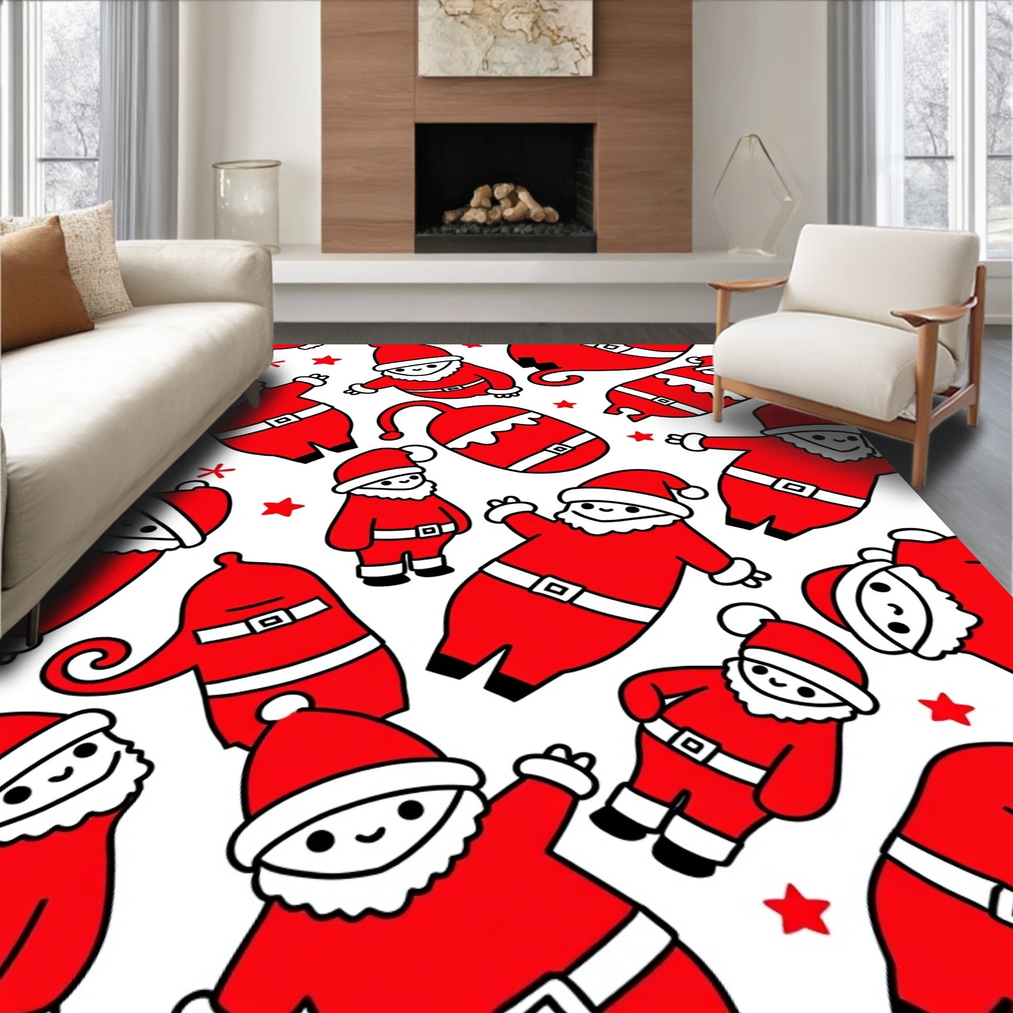 Playful Red Santa Claus Icons Rug