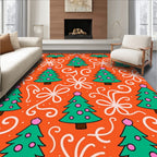 Vibrant Orange Christmas Tree Swirl Rug