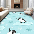 Whimsical Penguin Snowflakes Ice Floes Rug