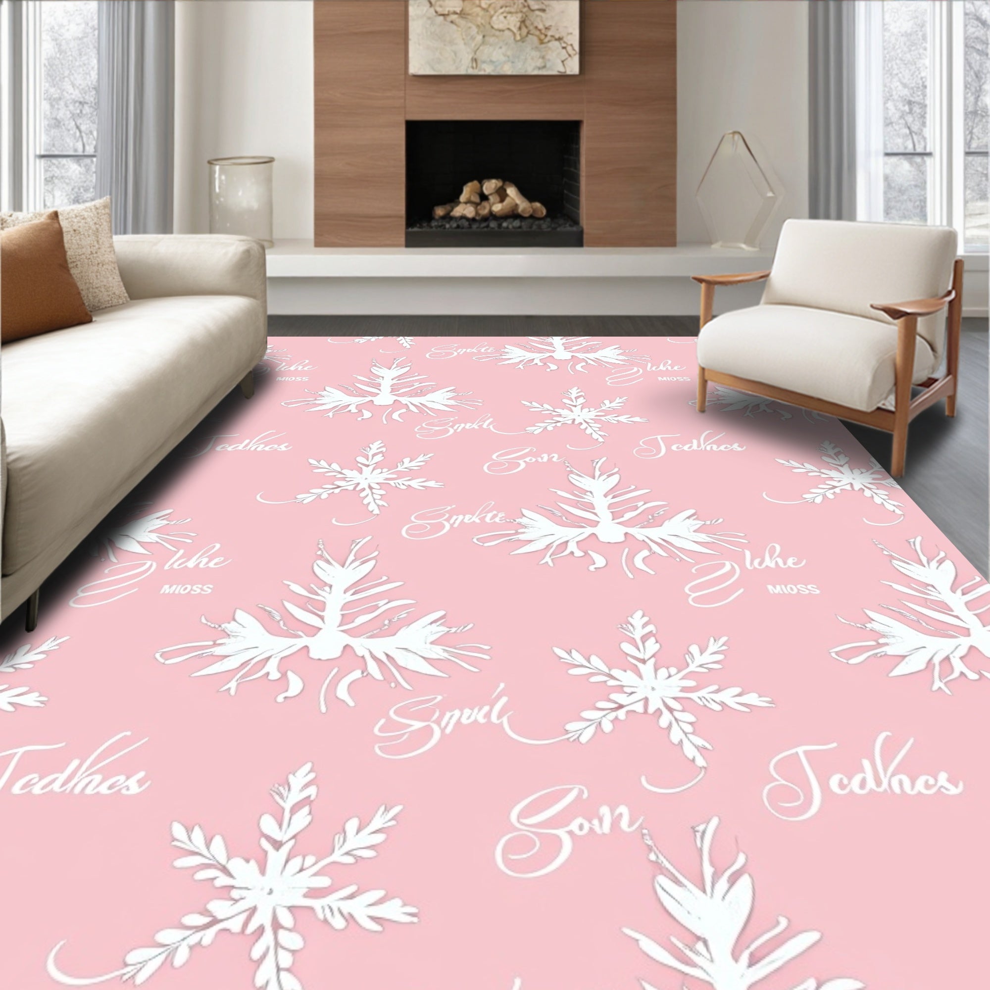 Pink White Snowflake Celebration Rug
