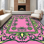 Pink Floral Bordered Medallion Rug