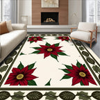 Crimson Poinsettia Floral Border Rug