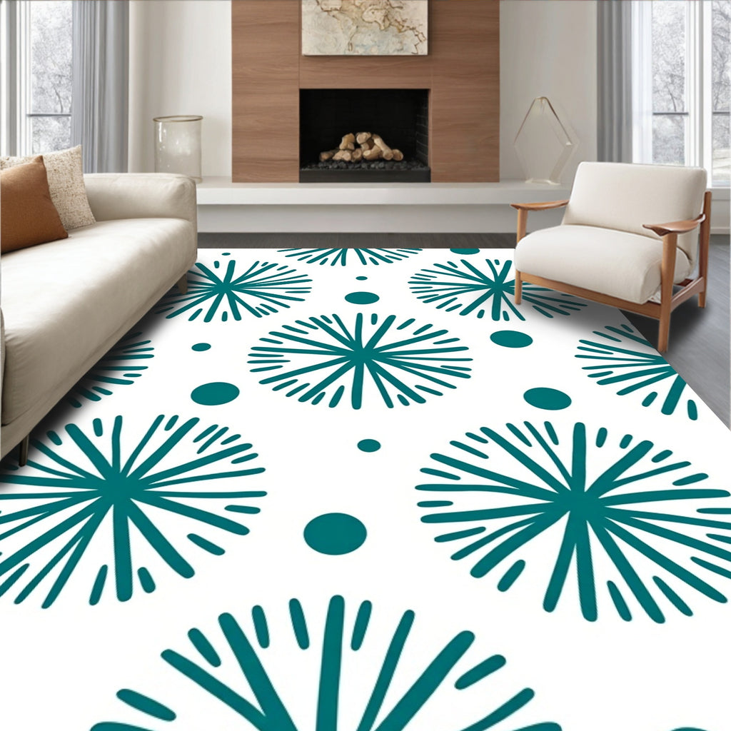 Teal Sunburst Dot Mid-Century Rug