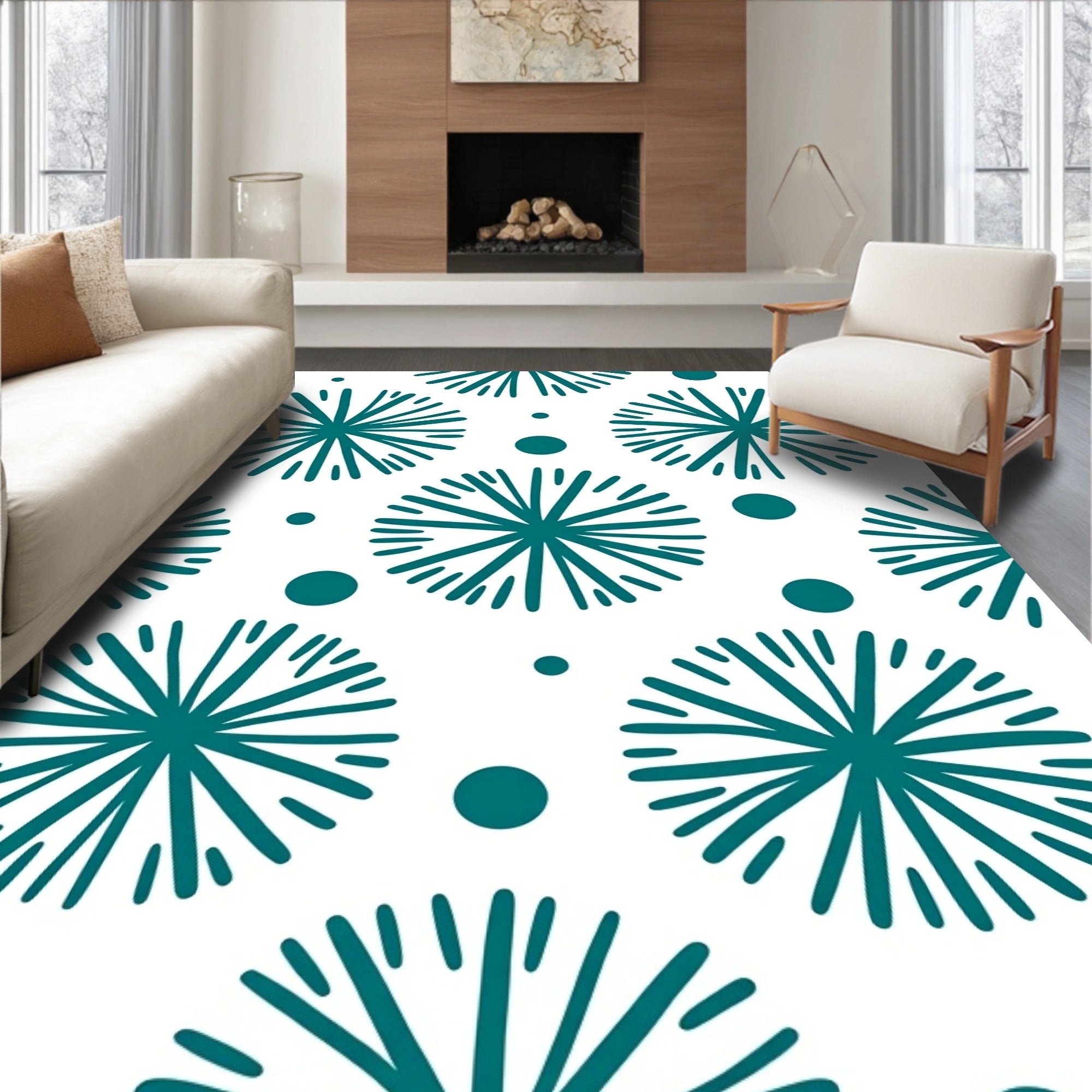 Teal Sunburst Dot Mid-Century Rug