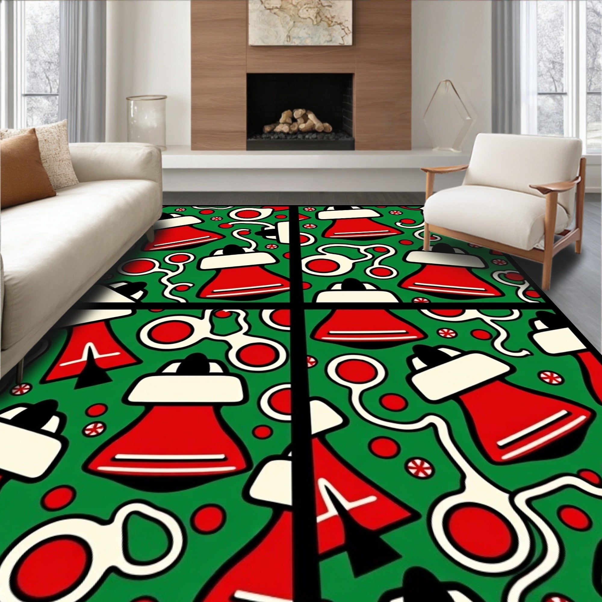 Crimson Bell and Scissor Jubilee Rug