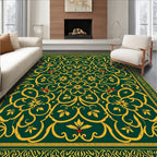 Emerald Gold Floral Scroll Medallion Swirl Rug