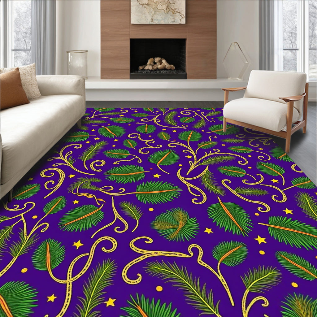 Purple Emerald Leaf Swirl Star Rug