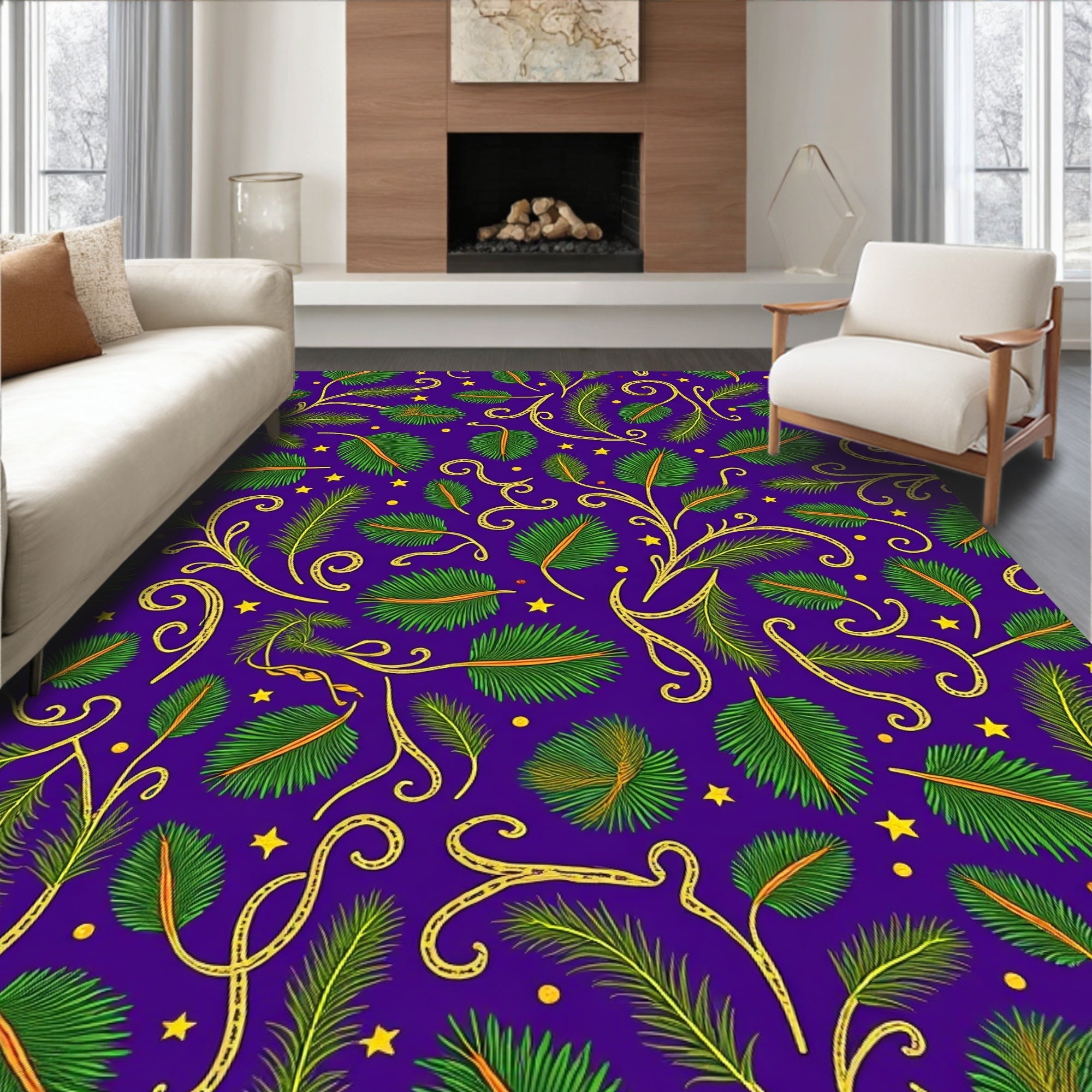 Purple Emerald Leaf Swirl Star Rug