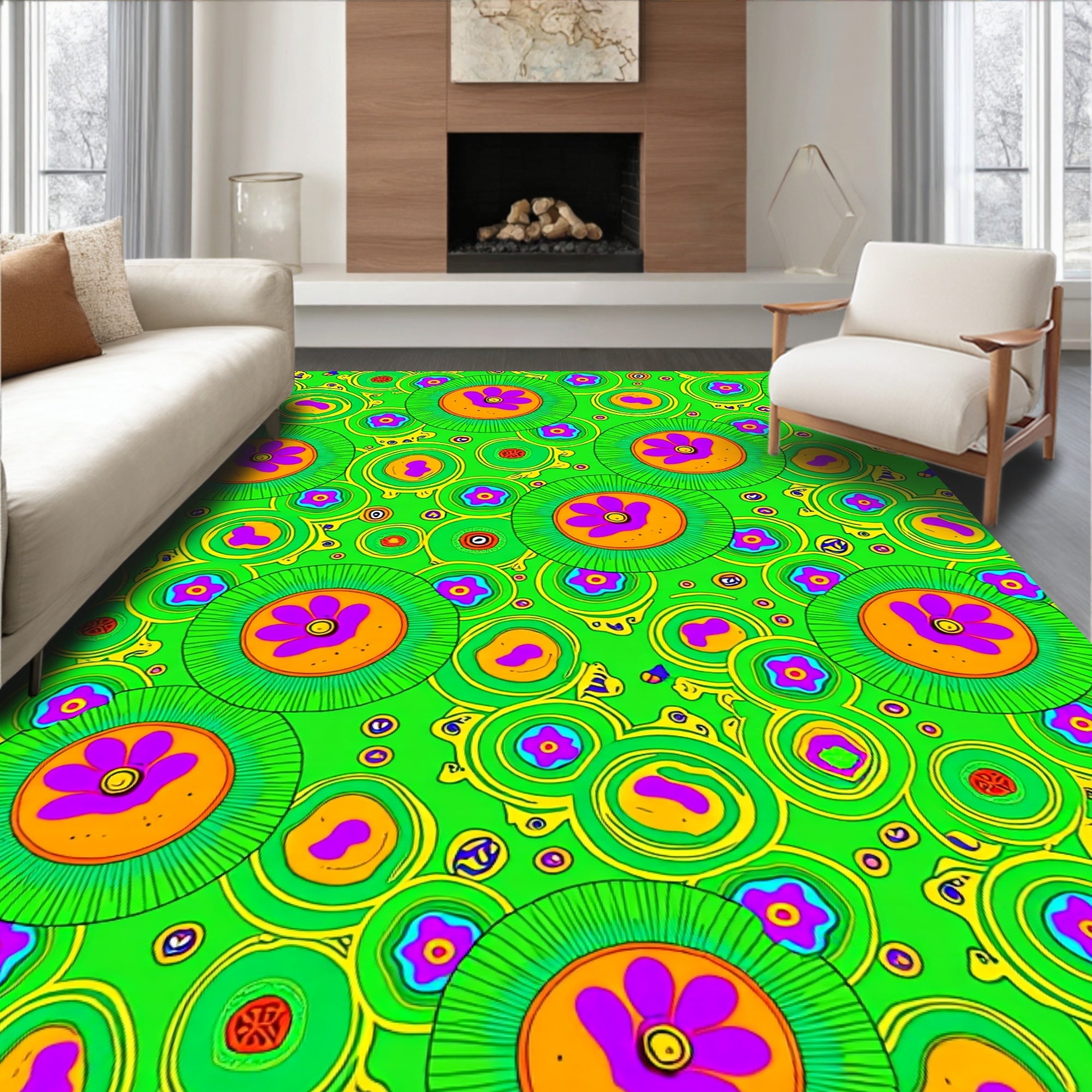 Vibrant green floral medallions Rug