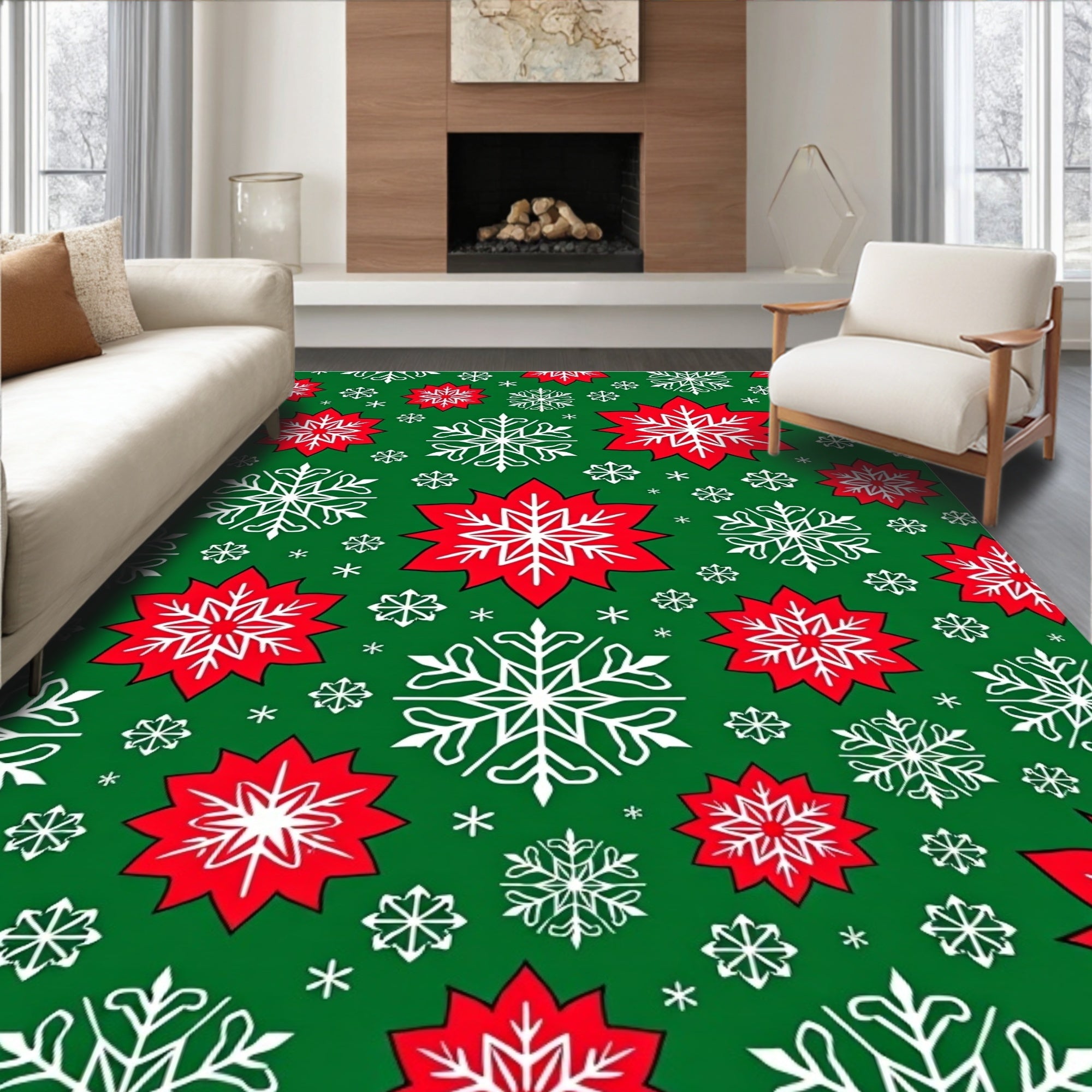 Red White Snowflake Scatter Rug
