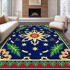 Royal Blue Golden Floral Poinsettia Rug