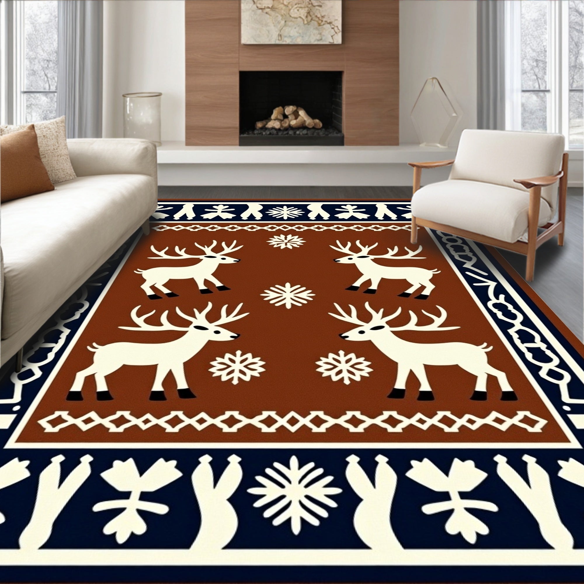 Rustic White Reindeer Forest Rug