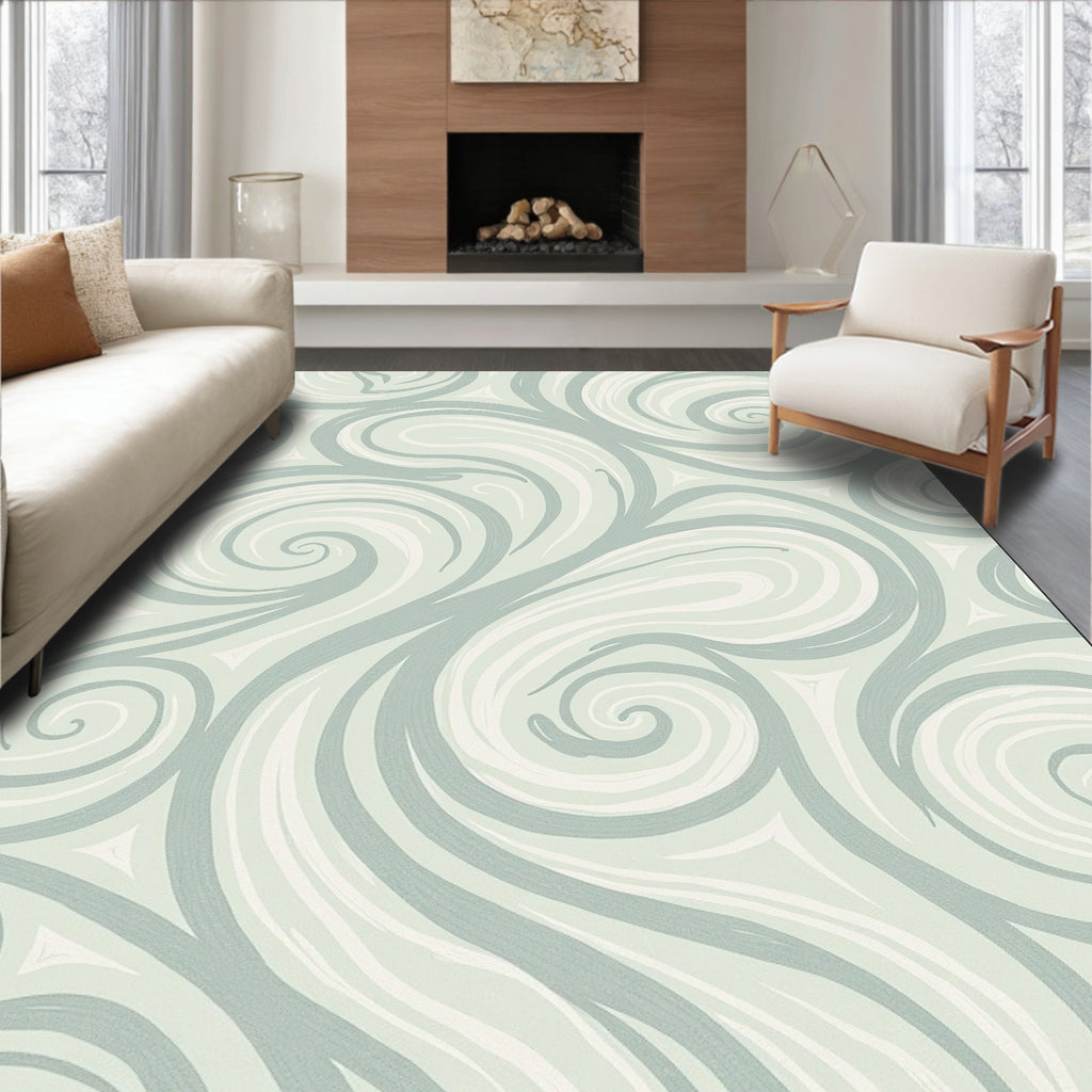 Cool Blue Swirl Abstract Fluid Rug
