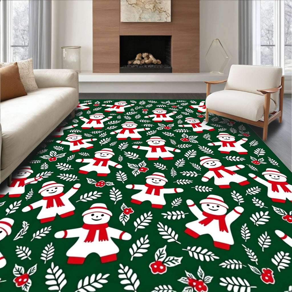 Festive Red Scarf Snowmen Holiday Rug