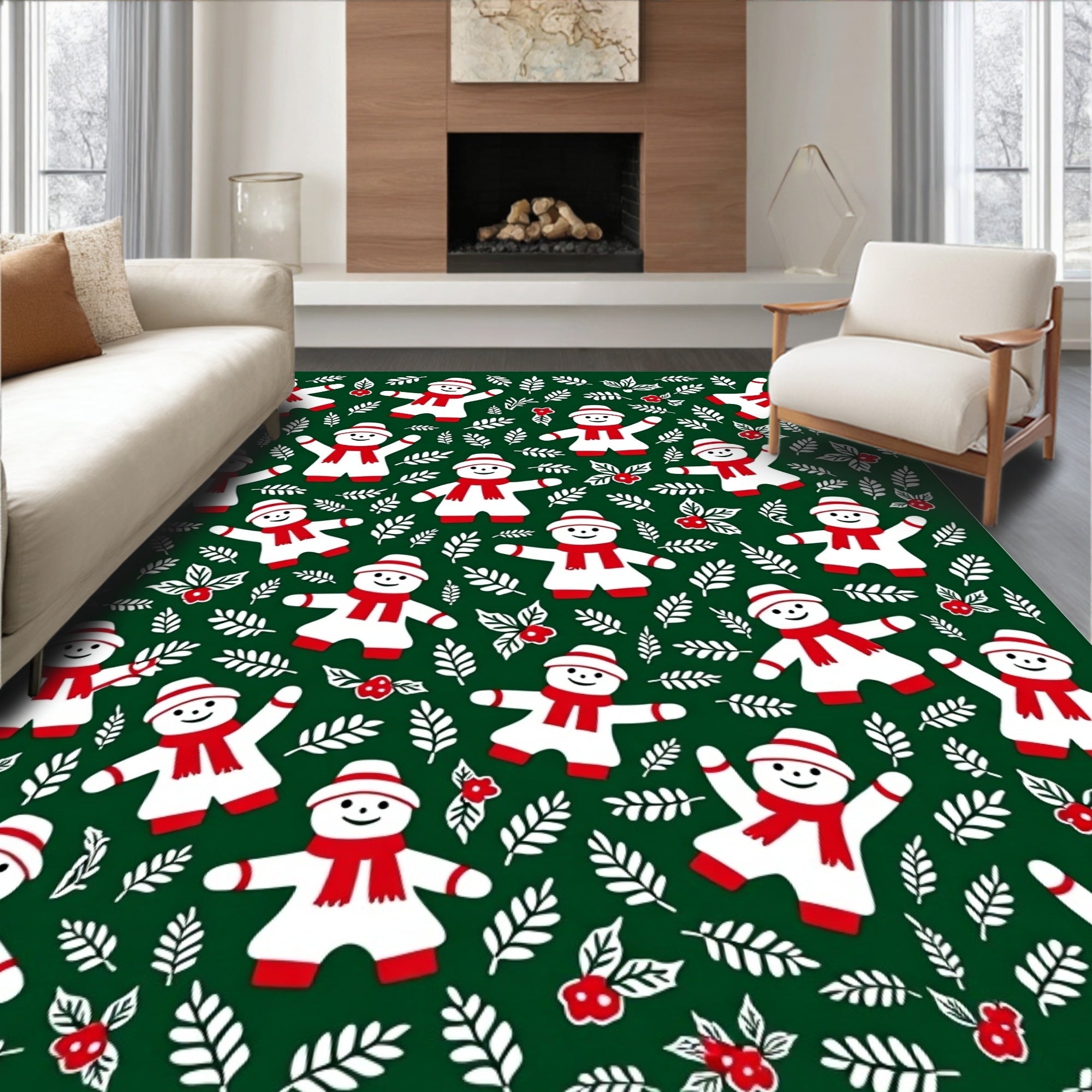 Festive Red Scarf Snowmen Holiday Rug