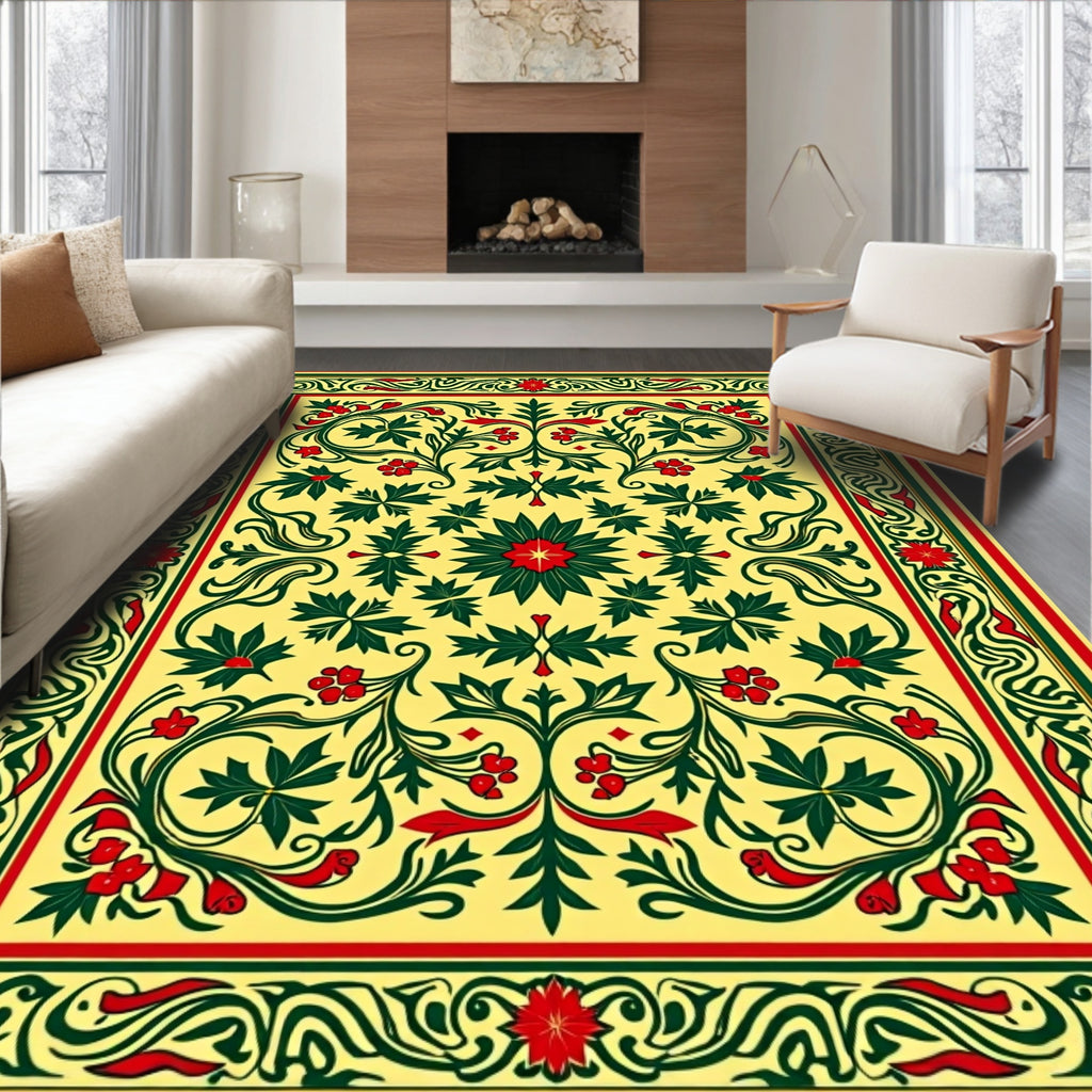 Victorian Yellow Red Green Floral Rug