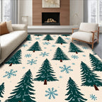 Dark Green Pine Snowfall Forest Rug