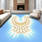 Cream White Feathered Wings on Blue Rug