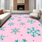 Teal Snowflake Scatter On Pink Backdrop Rug