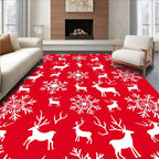 Red White Reindeer Snowflake Collection Rug
