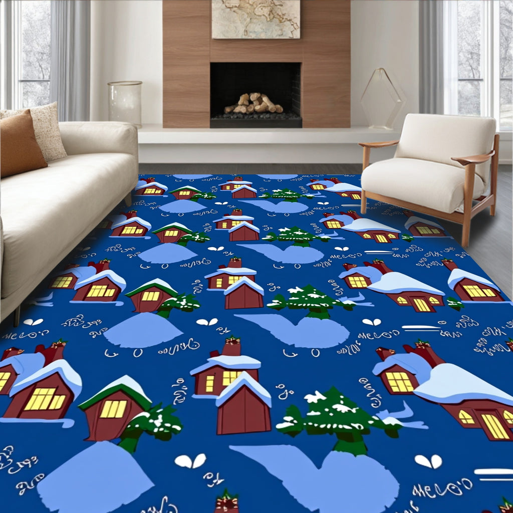 Cozy Snow Village Collection Houses Rug