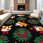 Cute Corgi Wreaths Red Bows Rug