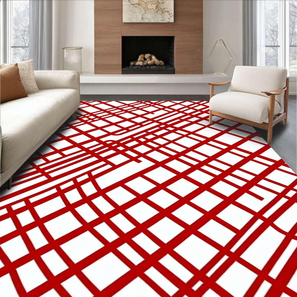 Crimson Linear Intersection Rug