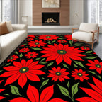 Vibrant Red Floral Black Background Rug