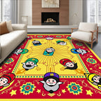 Joyful Figures Red Yellow Folk Art Rug