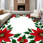 Classic Red Poinsettia Floral Border Rug