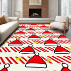 Red Santa Hats Yellow Stars Stripes Rug