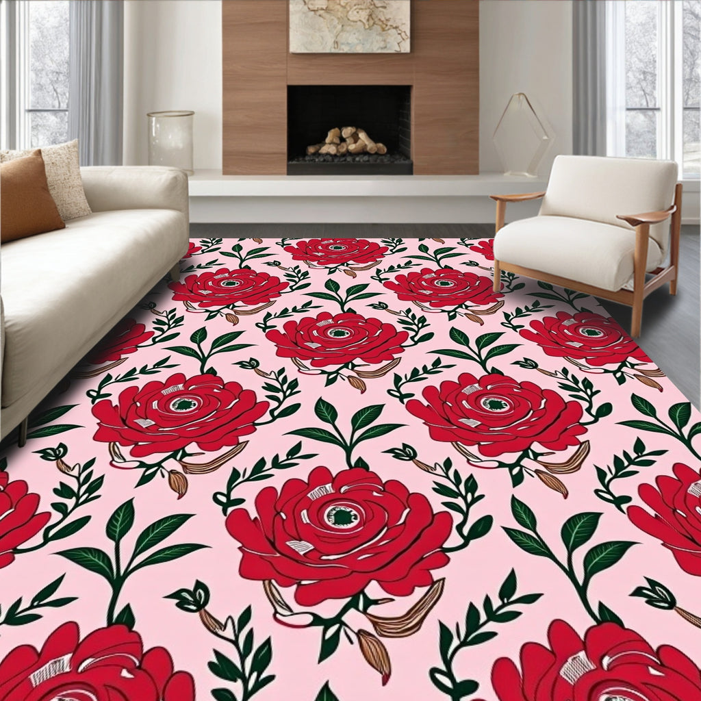 Crimson Red Garden Flower Repeat Rug