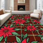 Crimson Red Poinsettia Tartan Rug