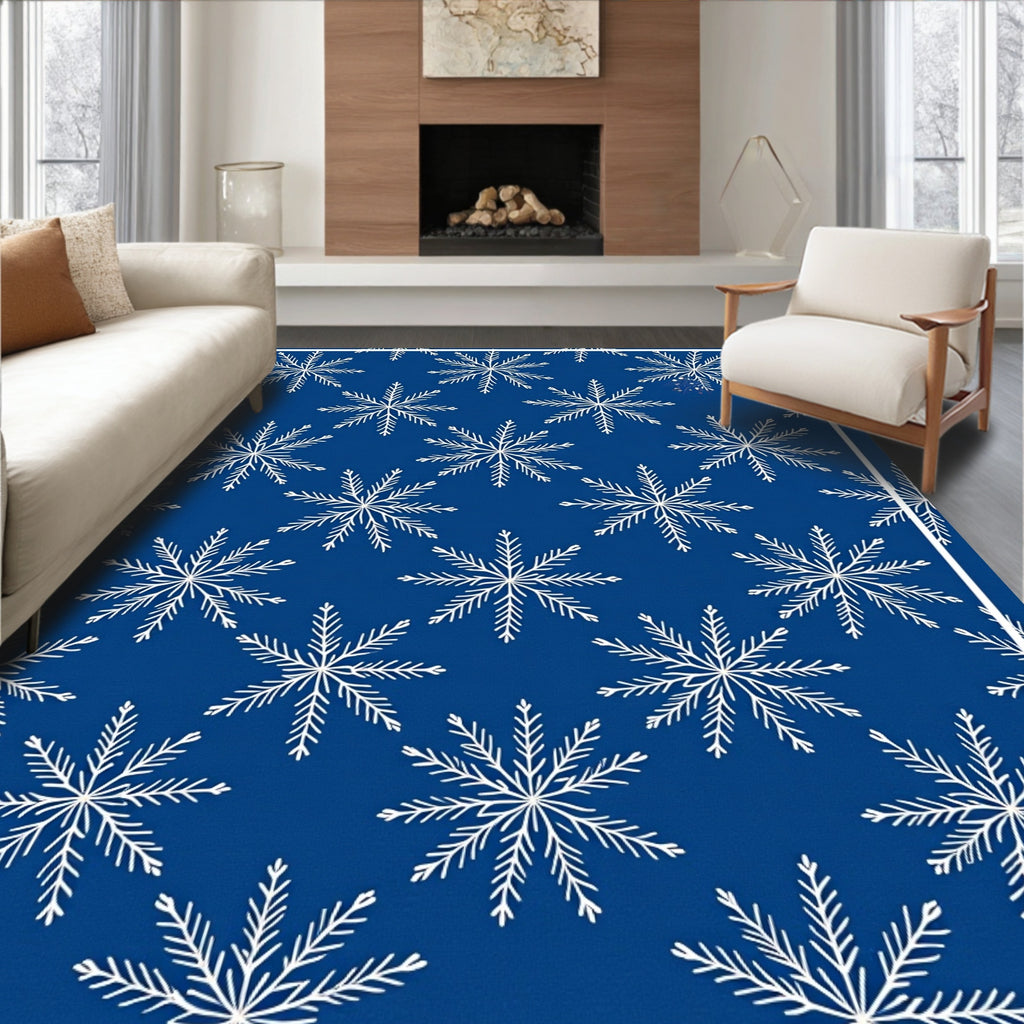 Winter Blue Snowflake Motif Rug